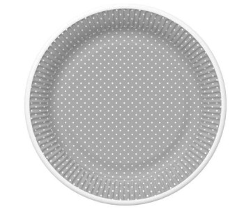 Papírový talíř velký PM 23cm, 8ks,  White Dots on Grey  TD02_OG_036805